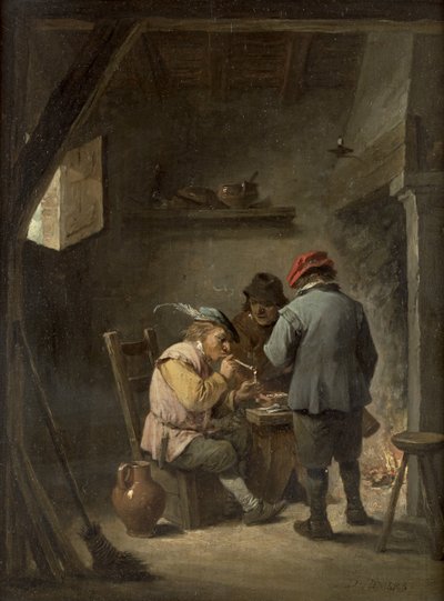 Boeren bij een herbergvuur door David Teniers the Younger